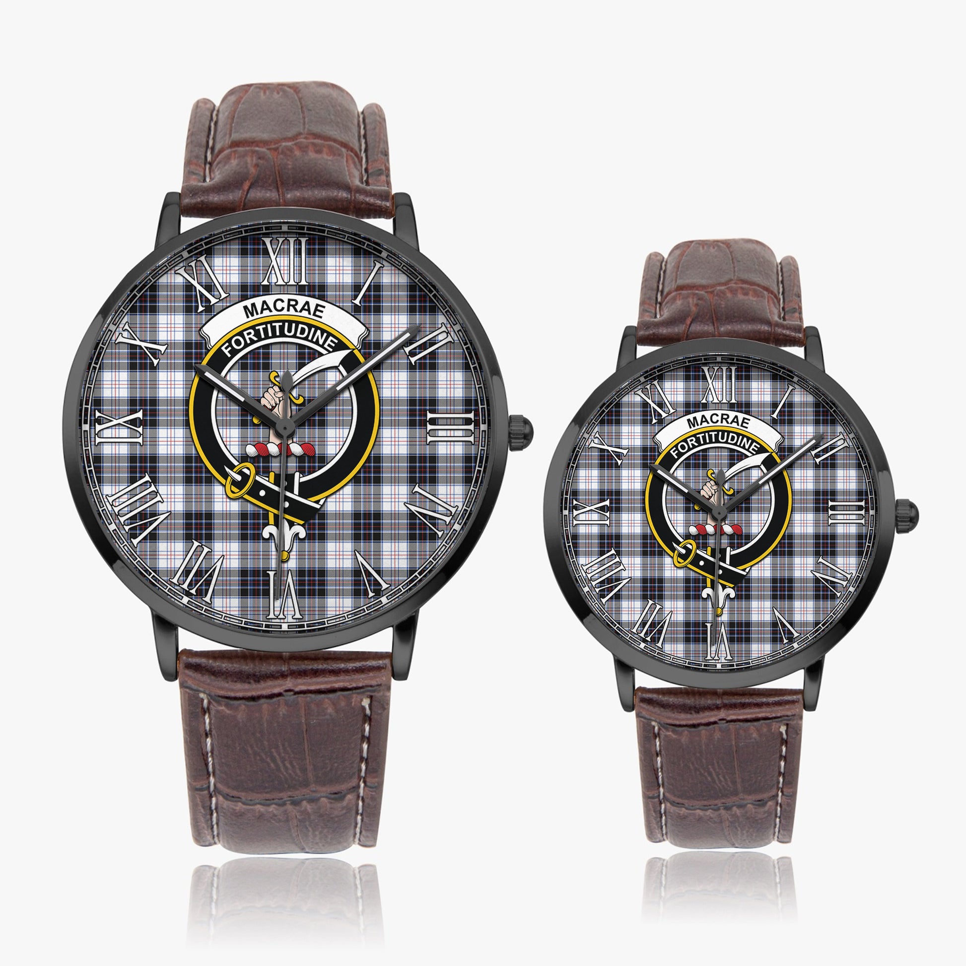 MacRae Dress Modern Tartan Family Crest Leather Strap Quartz Watch - Tartanvibesclothing