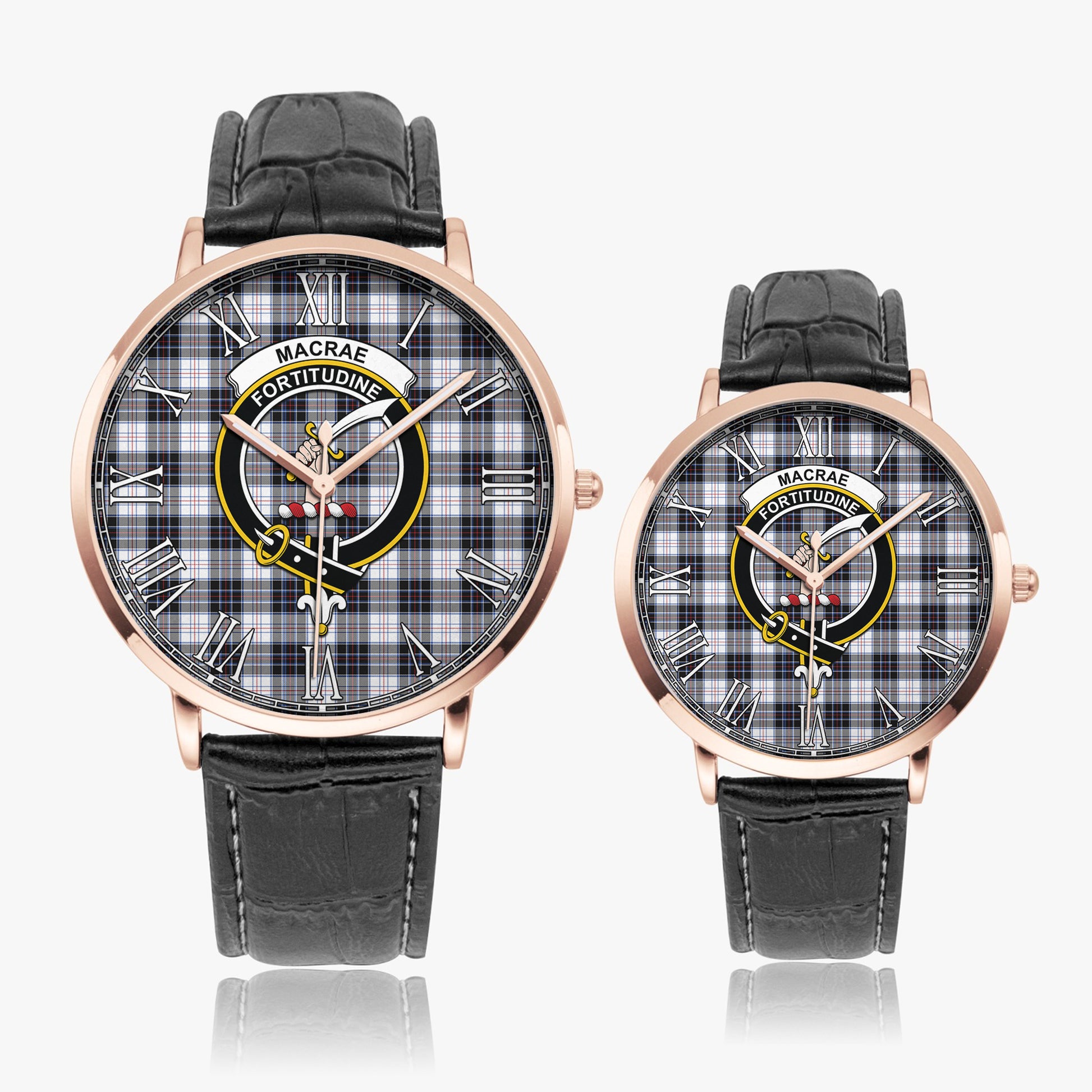 MacRae Dress Modern Tartan Family Crest Leather Strap Quartz Watch - Tartanvibesclothing