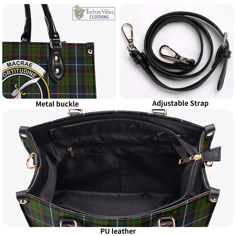 Tartan Vibes Clothing MacRae Hunting Tartan Luxury Leather Handbags with Family Crest