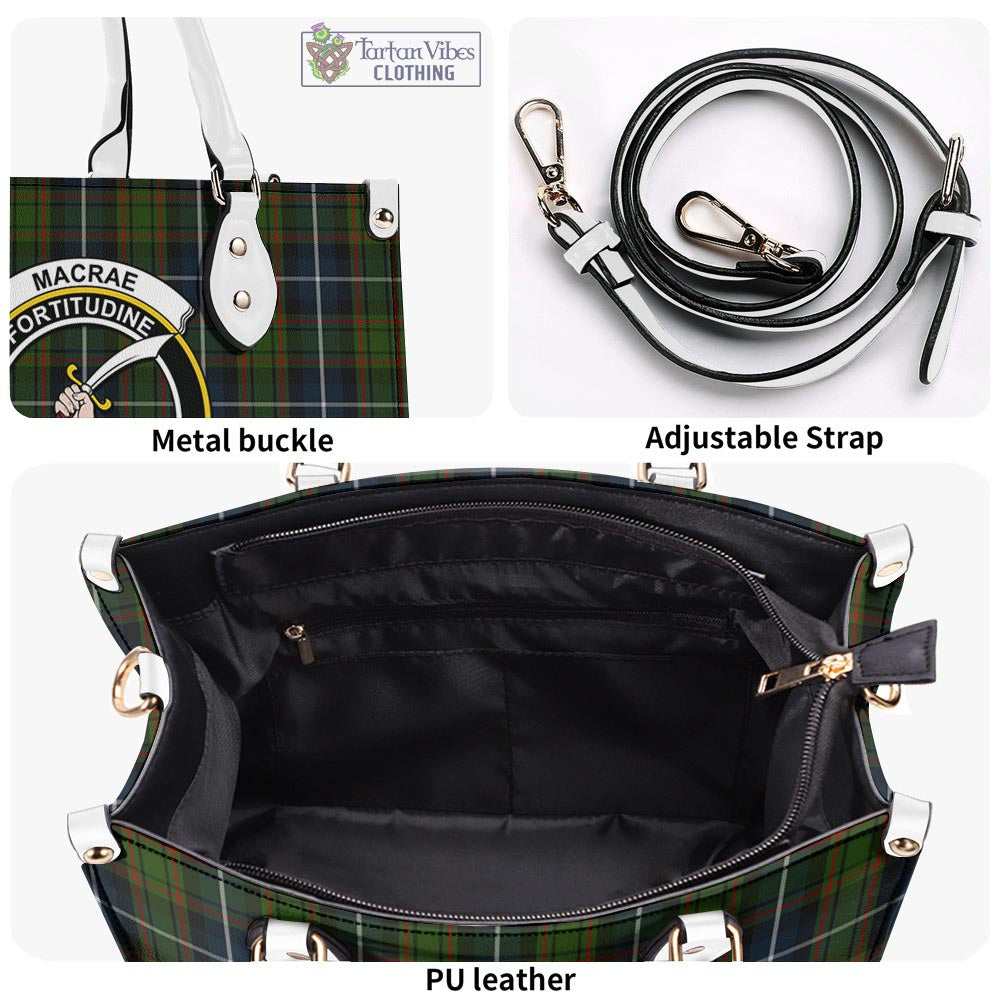 Tartan Vibes Clothing MacRae Hunting Tartan Luxury Leather Handbags with Family Crest