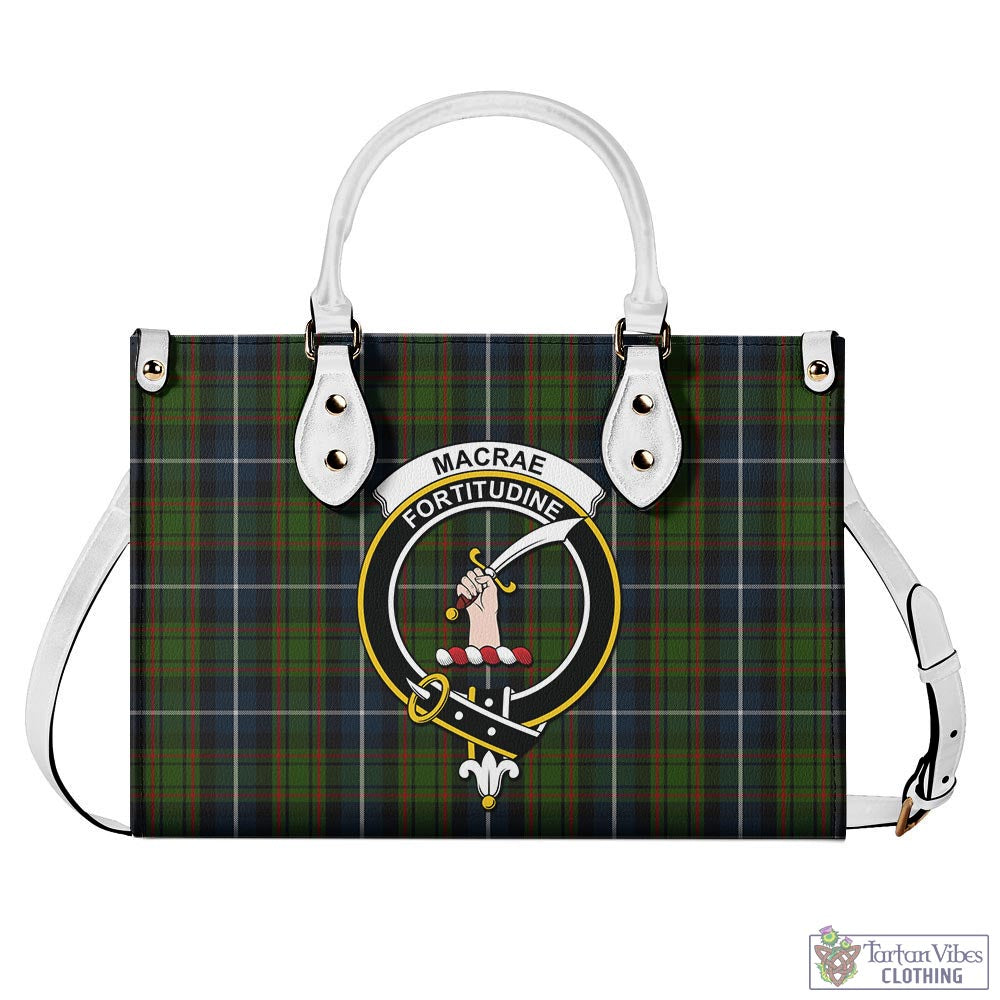 Tartan Vibes Clothing MacRae Hunting Tartan Luxury Leather Handbags with Family Crest