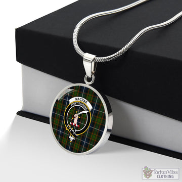 MacRae Hunting Tartan Circle Necklace with Family Crest