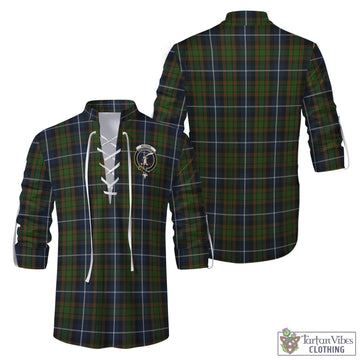MacRae Hunting Tartan Men's Scottish Traditional Jacobite Ghillie Kilt Shirt with Family Crest