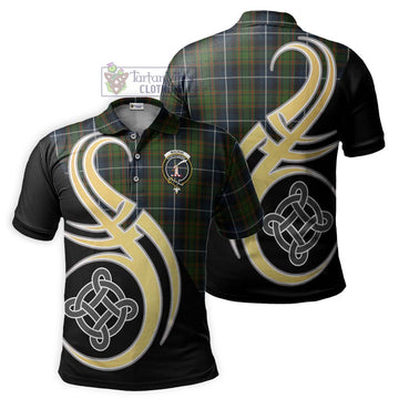 MacRae Hunting Tartan Polo Shirt with Family Crest and Celtic Symbol Style