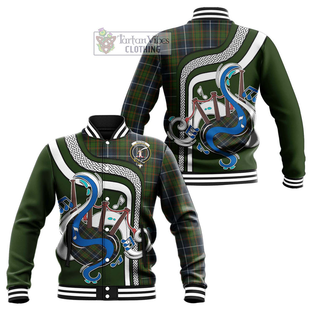 Tartan Vibes Clothing MacRae Hunting Tartan Baseball Jacket with Epic Bagpipe Style