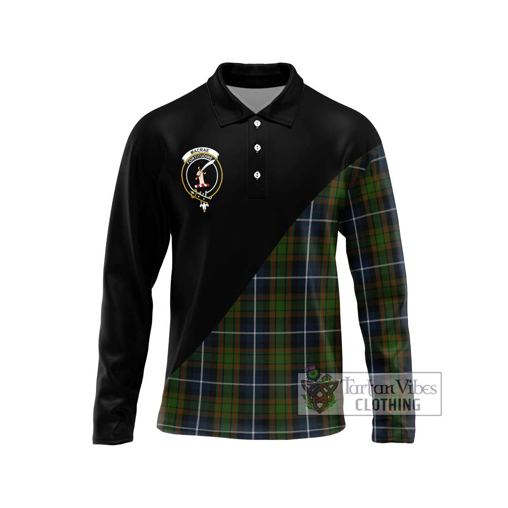 MacRae Hunting Tartan Long Sleeve Polo Shirt with Family Crest and Military Logo Style Unisex - Tartanvibesclothing Shop