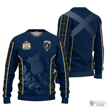 MacRae Hunting Tartan Knitted Sweatshirt with Family Crest and Scottish Thistle Vibes Sport Style