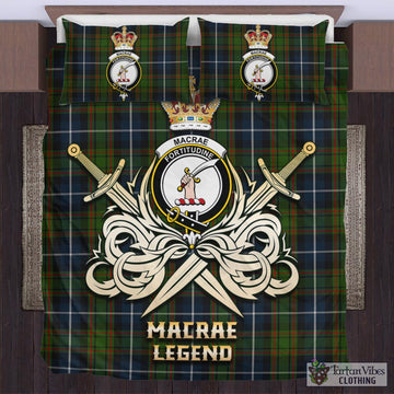 MacRae Hunting Tartan Bedding Set with Clan Crest and the Golden Sword of Courageous Legacy