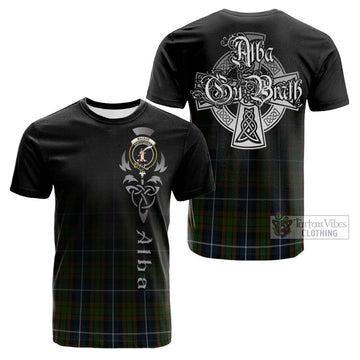 MacRae Hunting Tartan Cotton T-shirt Featuring Alba Gu Brath Family Crest Celtic Inspired