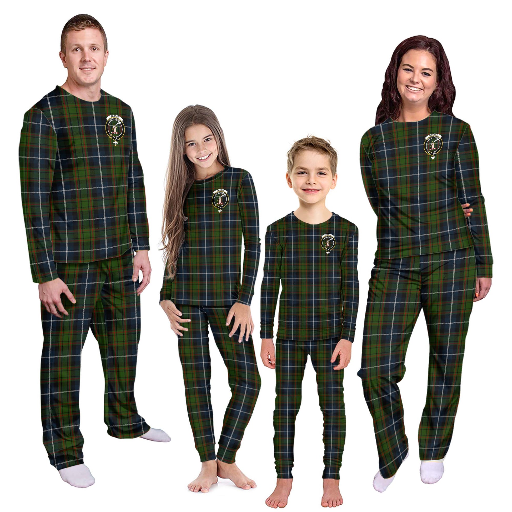 MacRae Hunting Tartan Pajamas Family Set with Family Crest - Tartanvibesclothing