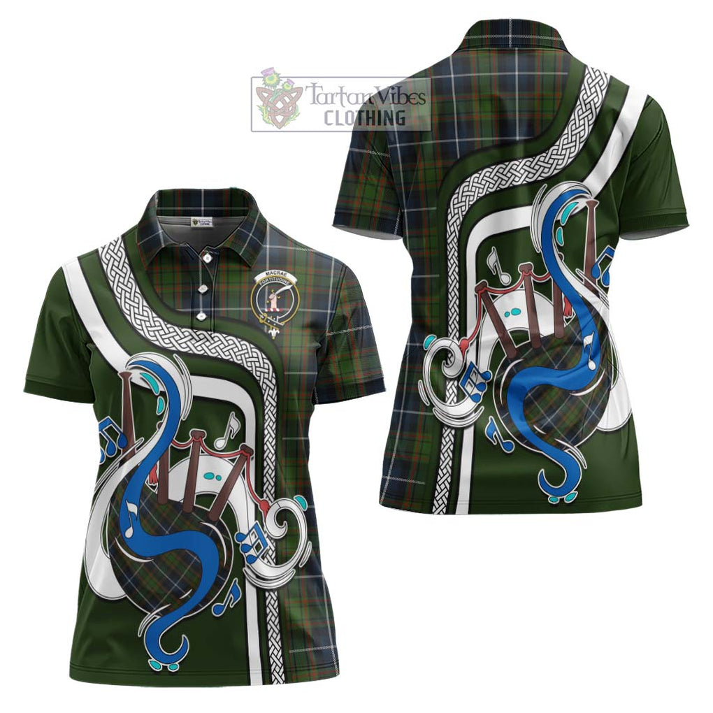 MacRae Hunting Tartan Women's Polo Shirt with Epic Bagpipe Style Women - Tartanvibesclothing Shop