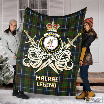 MacRae Hunting Tartan Blanket with Clan Crest and the Golden Sword of Courageous Legacy