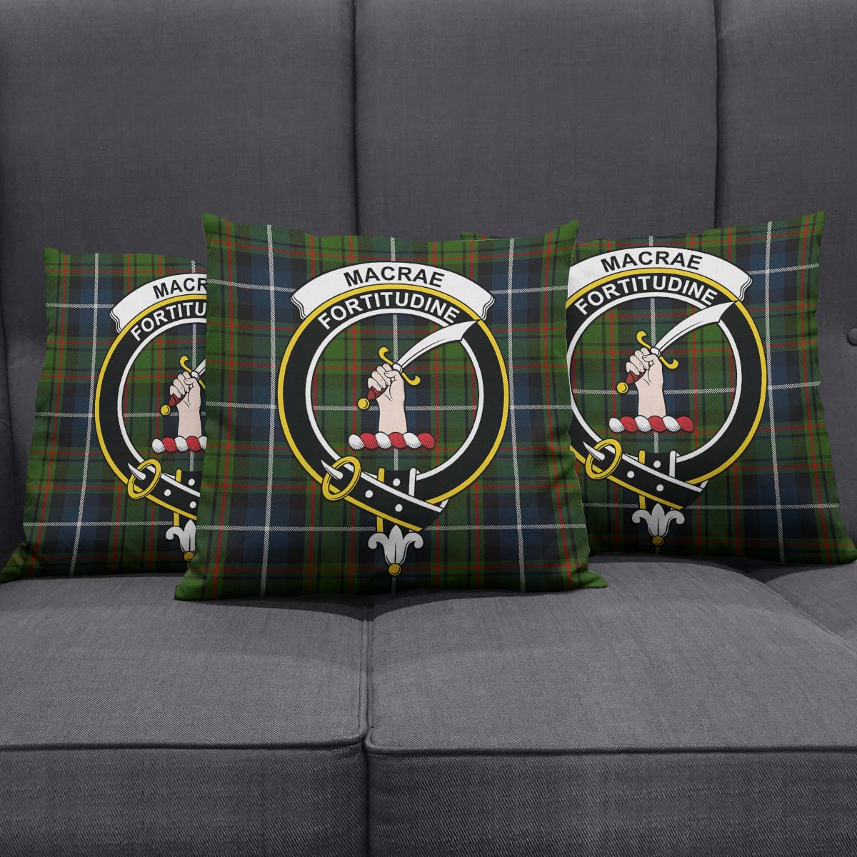 MacRae Hunting Tartan Pillow Cover with Family Crest Square Pillow Cover - Tartanvibesclothing