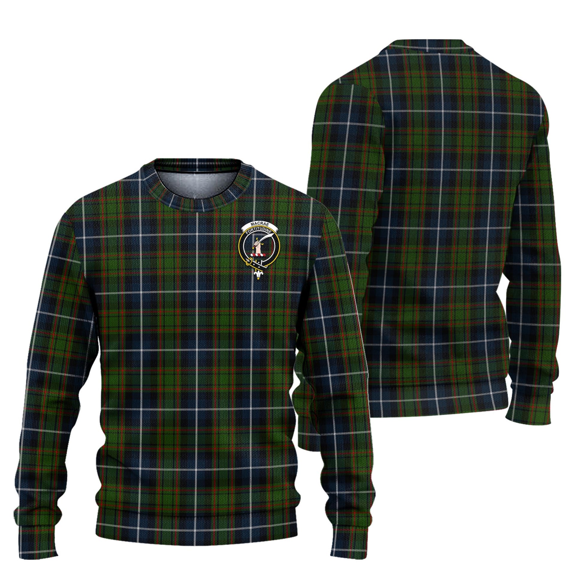 MacRae Hunting Tartan Knitted Sweater with Family Crest Unisex - Tartanvibesclothing