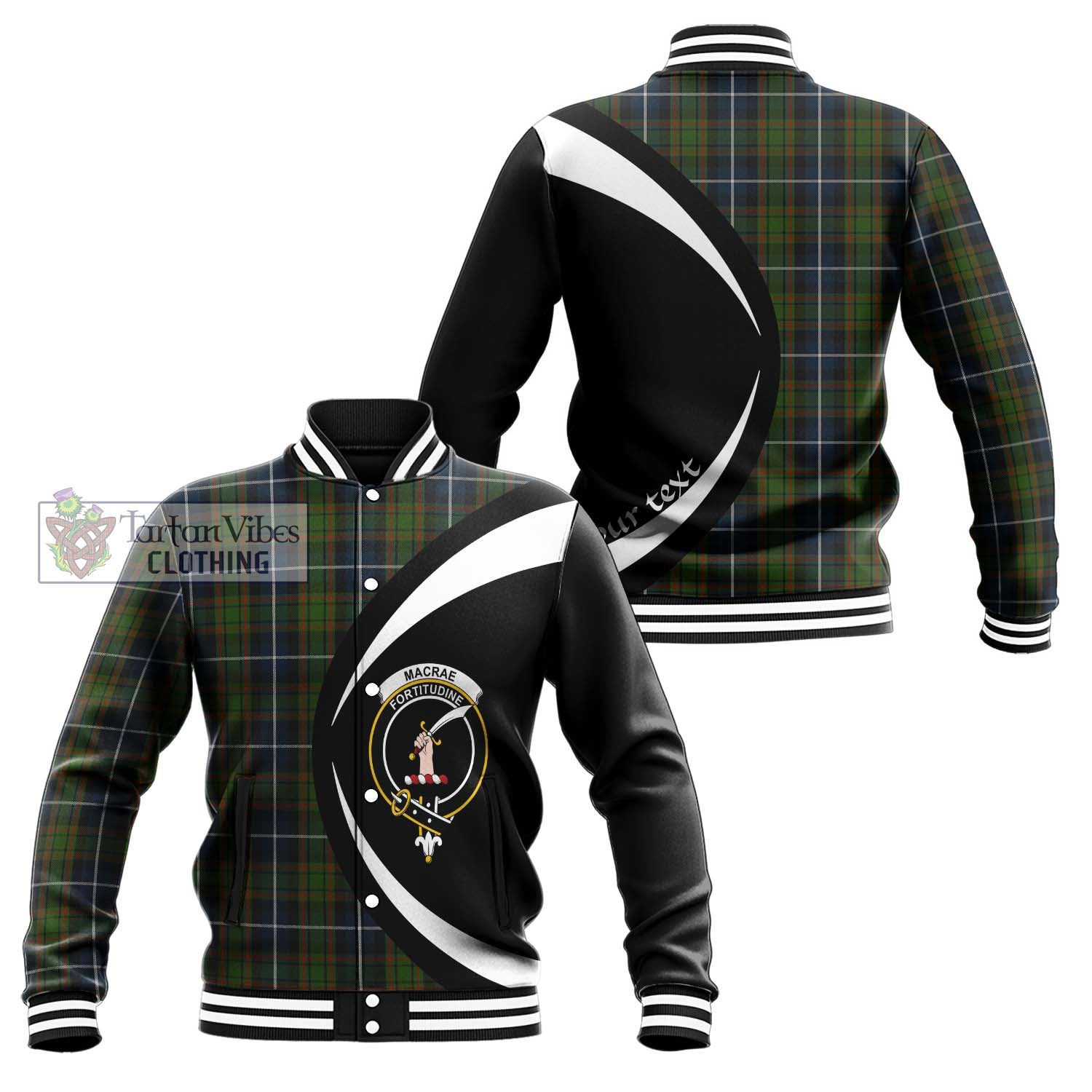 MacRae Hunting Tartan Baseball Jacket with Family Crest Circle Style Unisex - Tartan Vibes Clothing