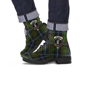 MacRae Hunting Tartan Leather Boots with Family Crest