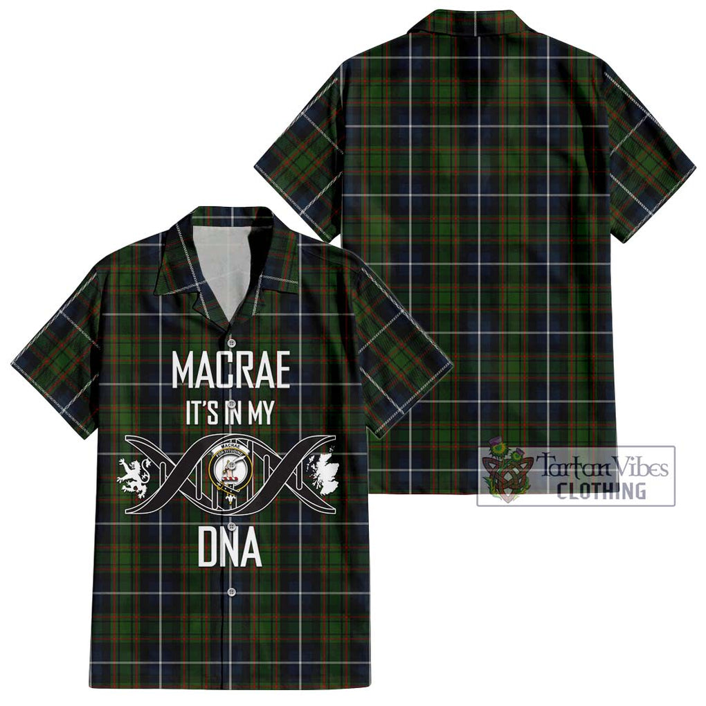 MacRae Hunting Tartan Short Sleeve Button Shirt with Family Crest DNA In Me Style Kid - Tartanvibesclothing Shop