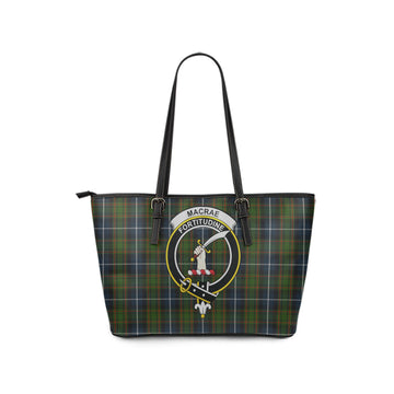 MacRae Hunting Tartan Leather Tote Bag with Family Crest