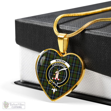 MacRae Hunting Tartan Heart Necklace with Family Crest