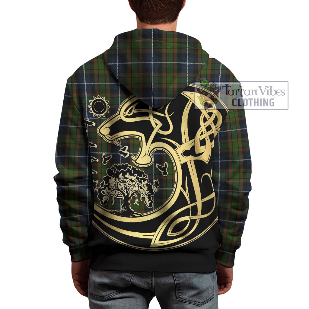 Tartan Vibes Clothing MacRae Hunting Tartan Hoodie with Family Crest Celtic Wolf Style