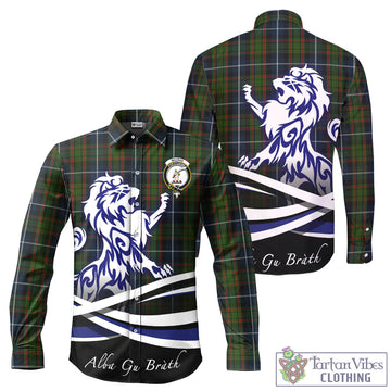 MacRae Hunting Tartan Long Sleeve Button Up Shirt with Alba Gu Brath Regal Lion Emblem