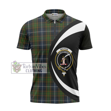 MacRae Hunting Tartan Zipper Polo Shirt with Family Crest Circle Style