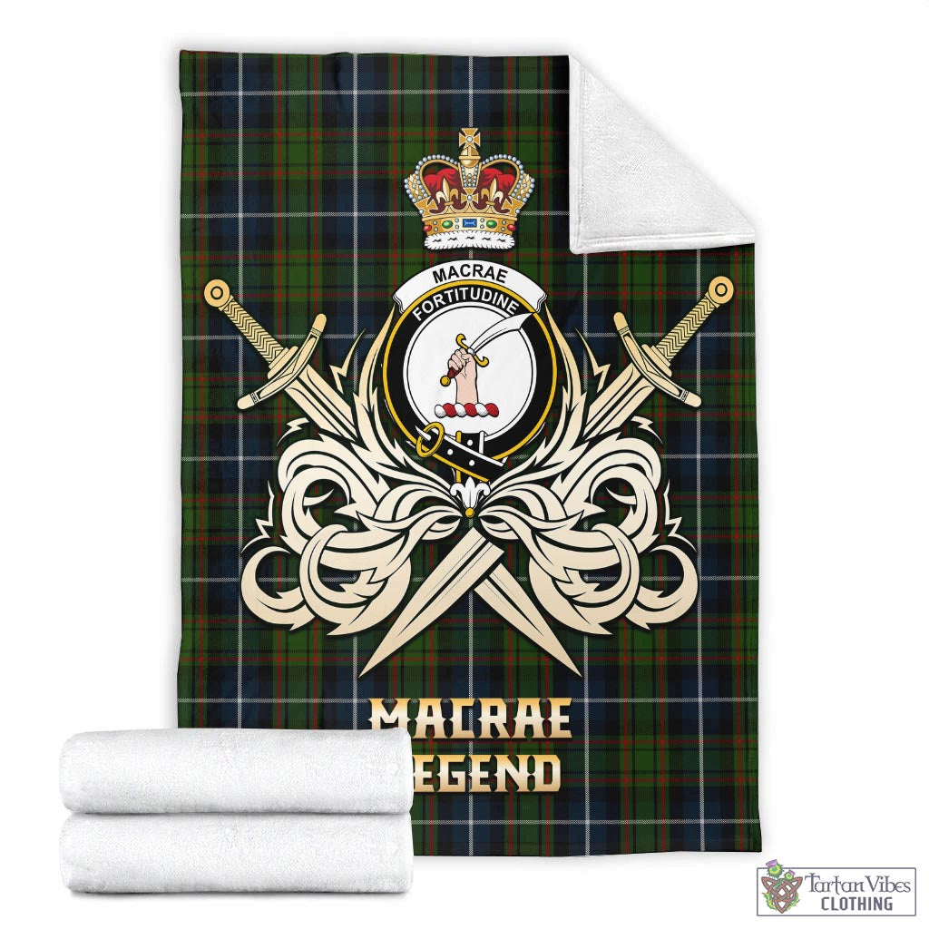 Tartan Vibes Clothing MacRae Hunting Tartan Blanket with Clan Crest and the Golden Sword of Courageous Legacy