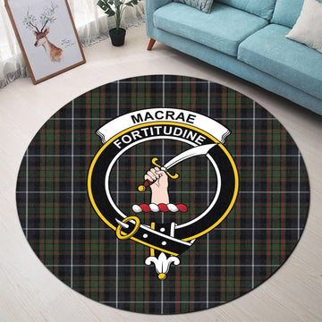 MacRae Hunting Tartan Round Rug with Family Crest