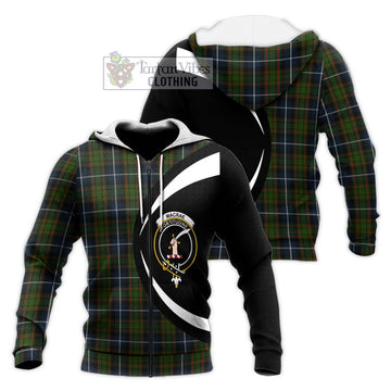 MacRae Hunting Tartan Knitted Hoodie with Family Crest Circle Style