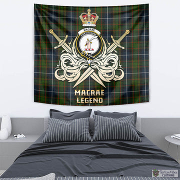 MacRae Hunting Tartan Tapestry with Clan Crest and the Golden Sword of Courageous Legacy
