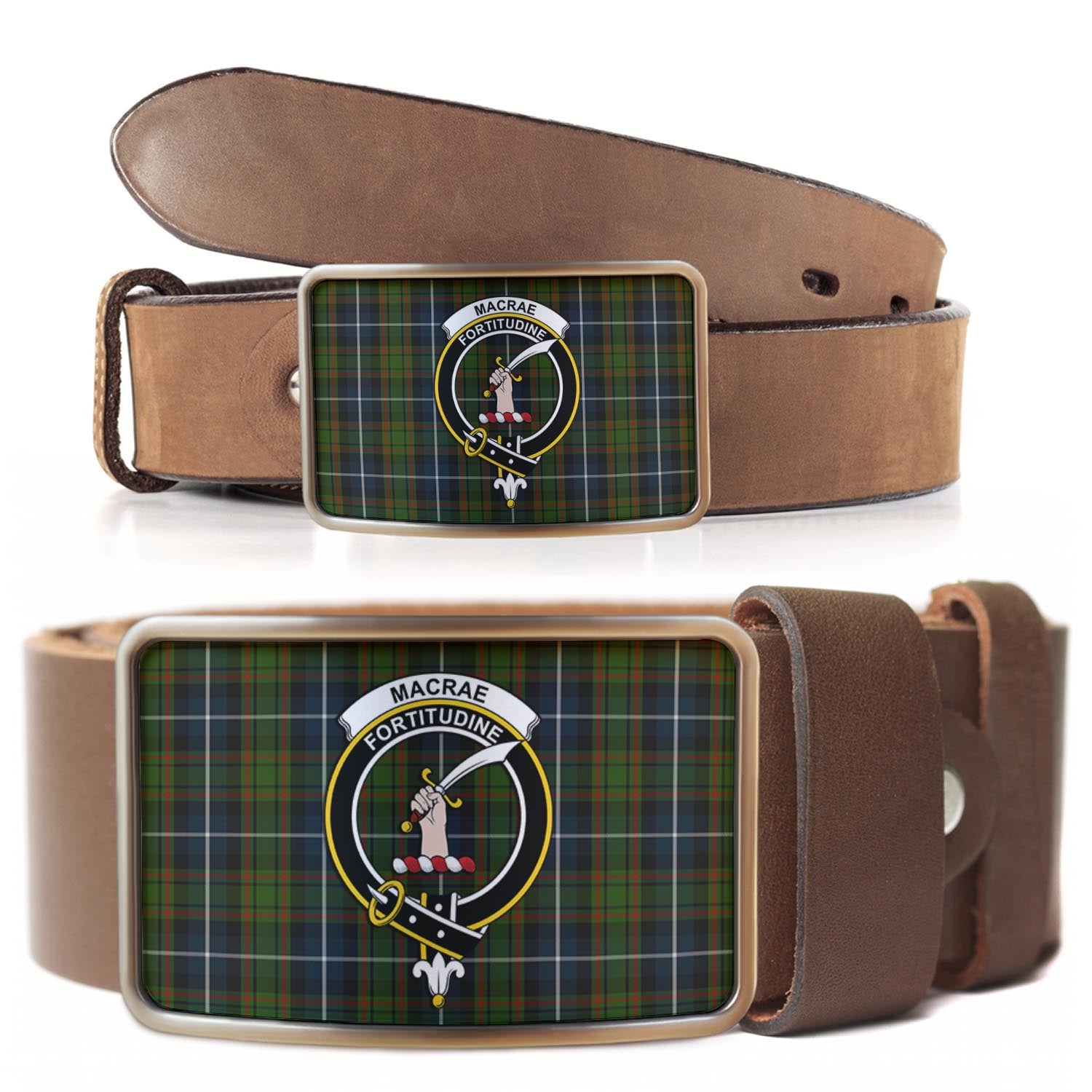 MacRae Hunting Tartan Belt Buckles with Family Crest - Tartanvibesclothing