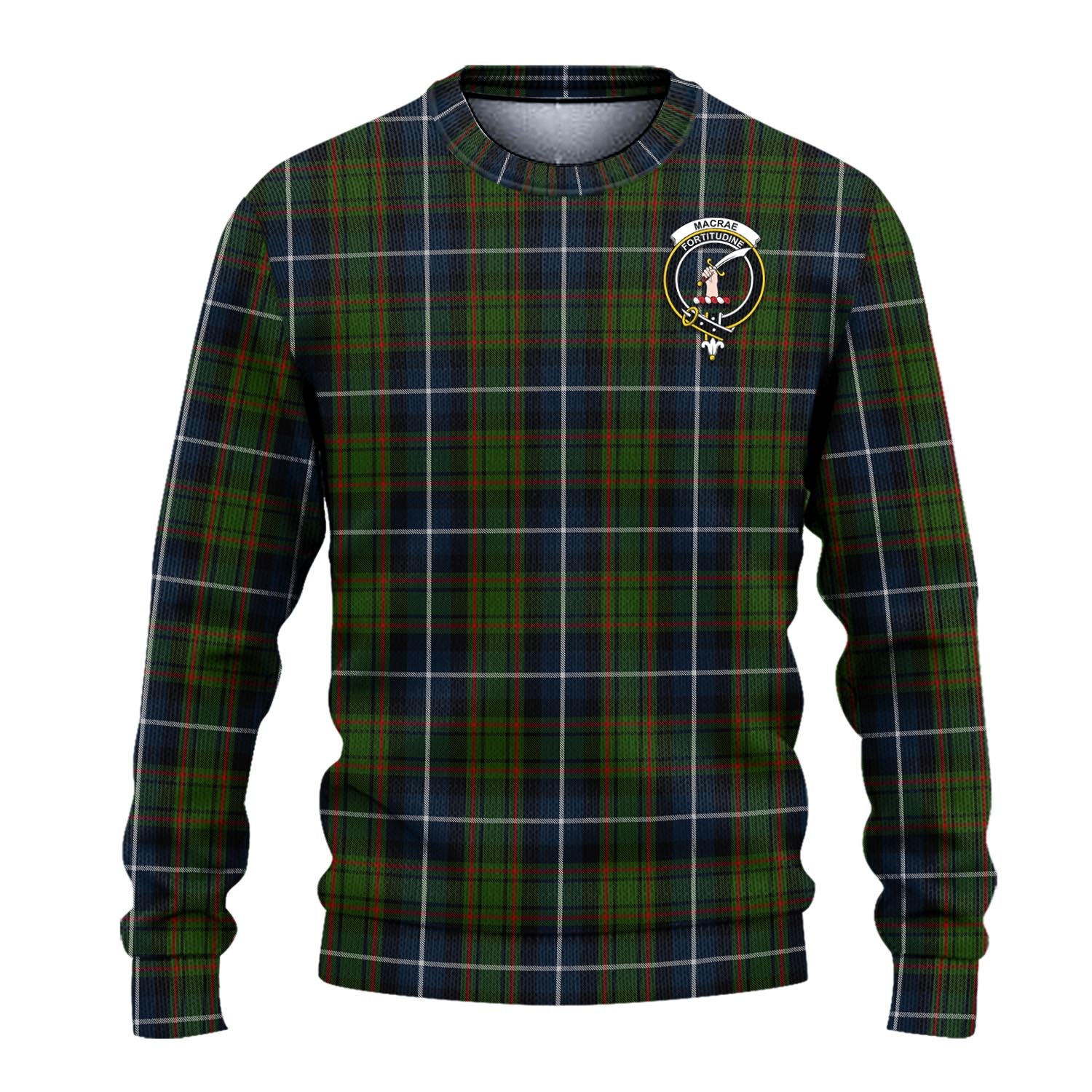 MacRae Hunting Tartan Knitted Sweater with Family Crest - Tartanvibesclothing
