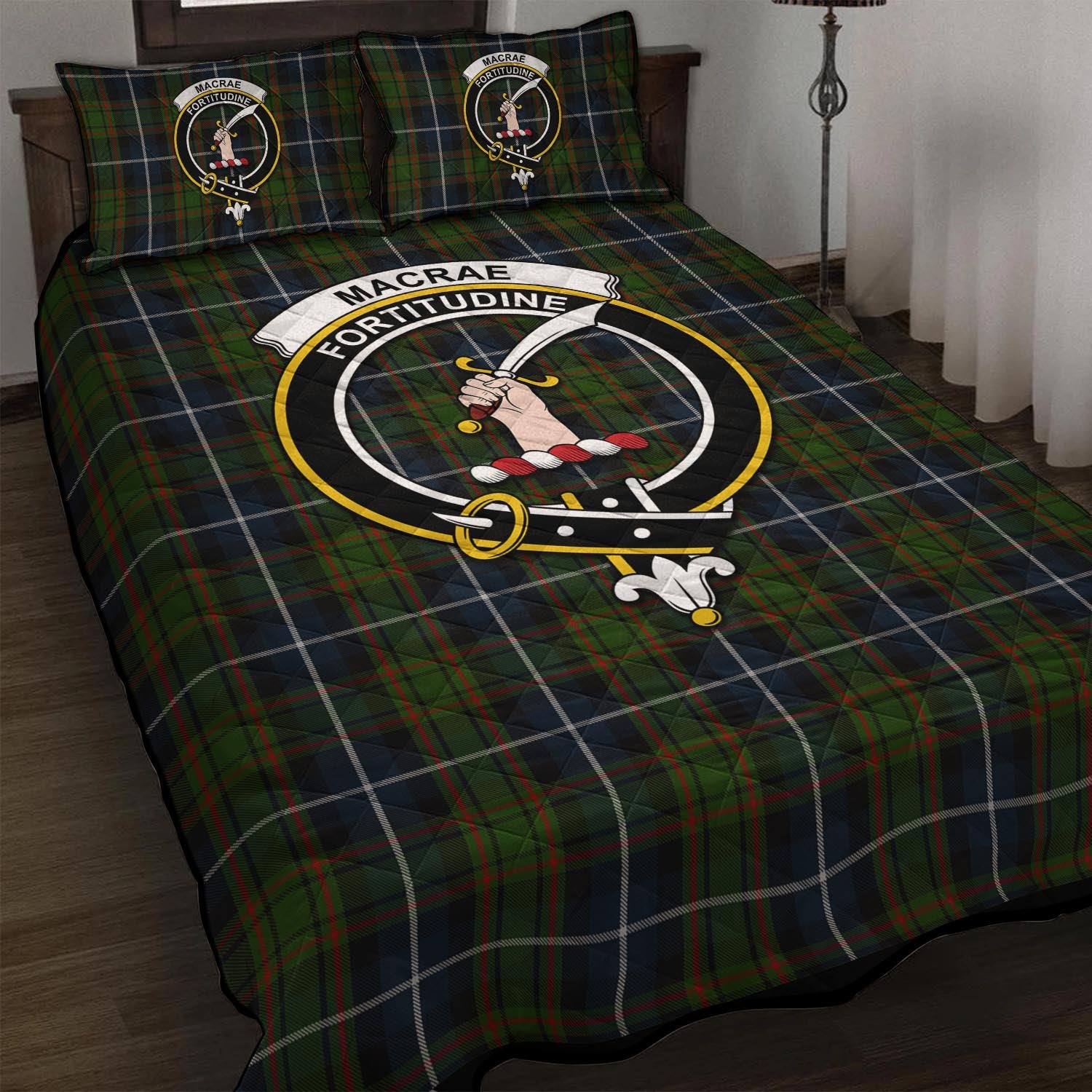 MacRae Hunting Tartan Quilt Bed Set with Family Crest - Tartanvibesclothing