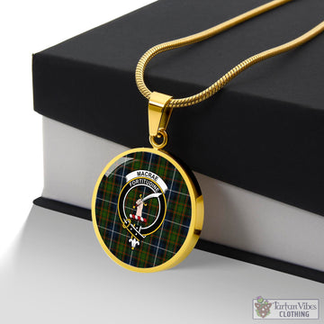 MacRae Hunting Tartan Circle Necklace with Family Crest