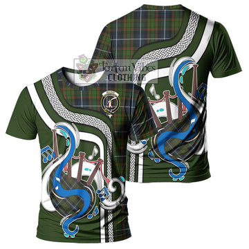 MacRae Hunting Tartan T-Shirt with Epic Bagpipe Style