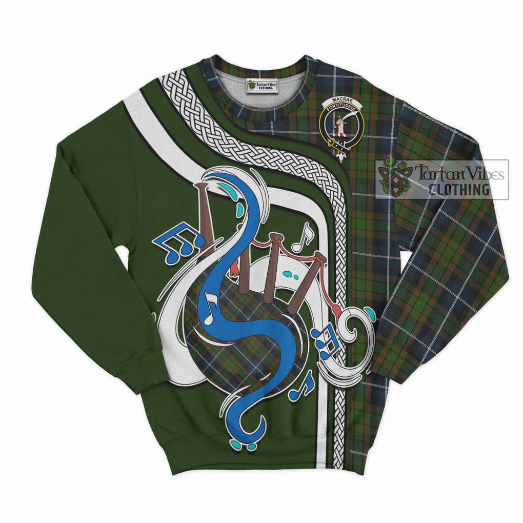 Tartan Vibes Clothing MacRae Hunting Tartan Sweatshirt with Epic Bagpipe Style