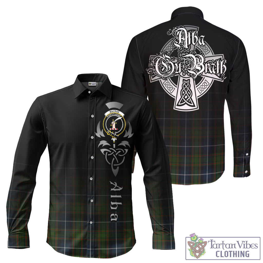 Tartan Vibes Clothing MacRae Hunting Tartan Long Sleeve Button Up Featuring Alba Gu Brath Family Crest Celtic Inspired