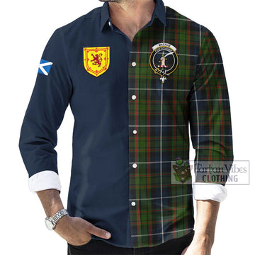 MacRae Hunting Tartan Long Sleeve Button Shirt Alba with Scottish Lion Royal Arm Half Style