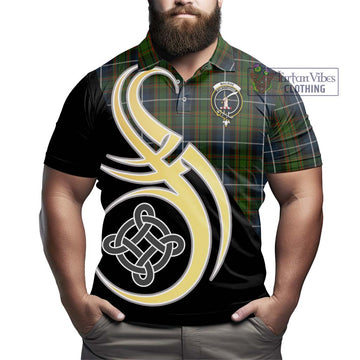 MacRae Hunting Tartan Polo Shirt with Family Crest and Celtic Symbol Style