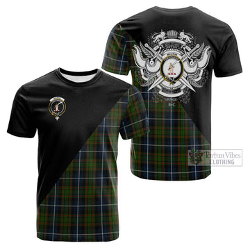 MacRae Hunting Tartan Cotton T-shirt with Family Crest and Military Logo Style