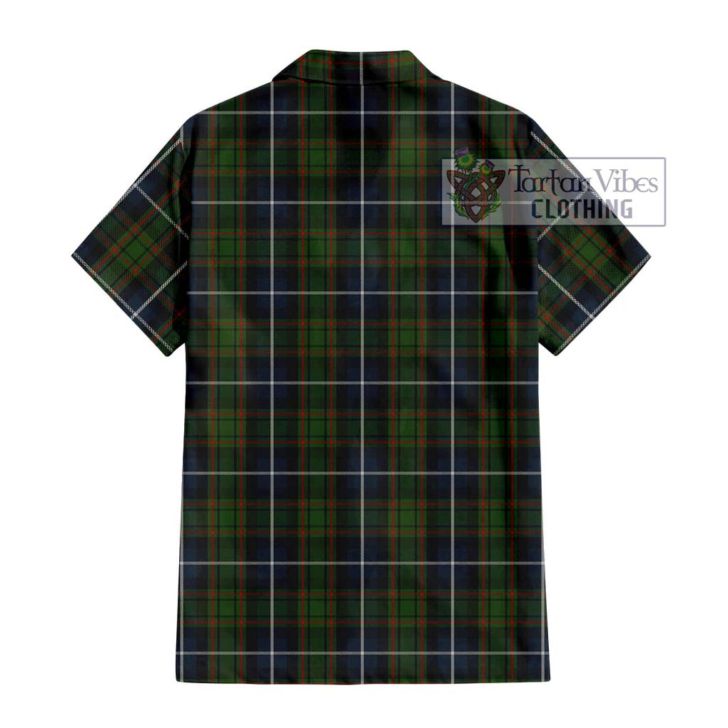 MacRae Hunting Tartan Short Sleeve Button Shirt with Family Crest DNA In Me Style - Tartanvibesclothing Shop