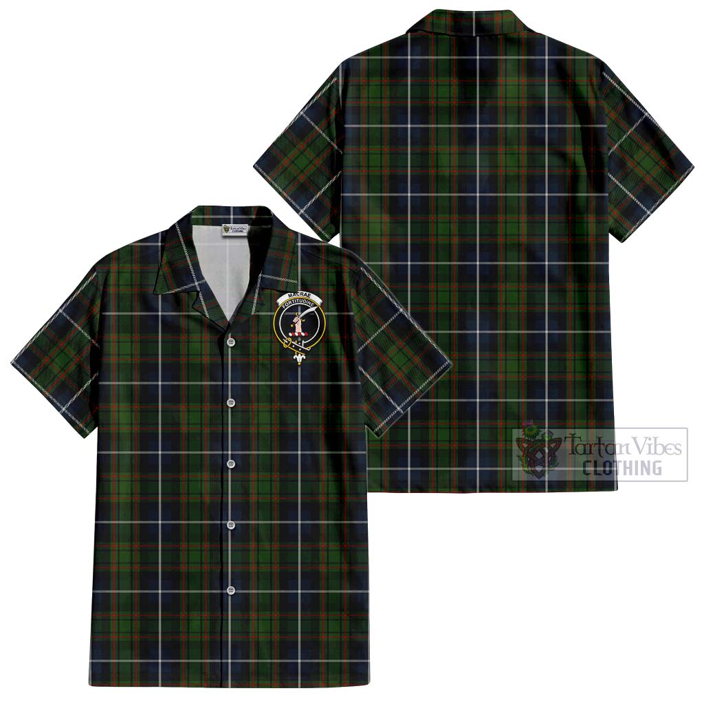 Tartan Vibes Clothing MacRae Hunting Tartan Cotton Hawaiian Shirt with Family Crest