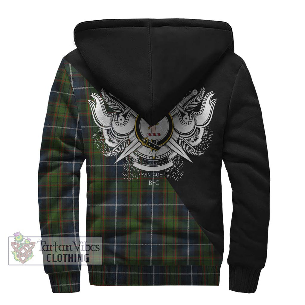 MacRae Hunting Tartan Sherpa Hoodie with Family Crest and Military Logo Style - Tartanvibesclothing Shop