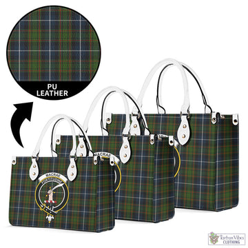MacRae Hunting Tartan Luxury Leather Handbags with Family Crest