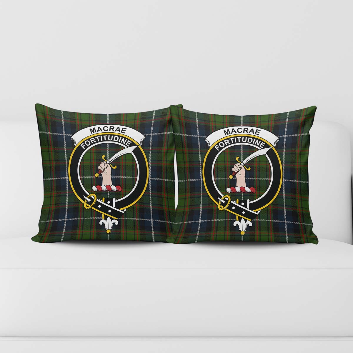 MacRae Hunting Tartan Pillow Cover with Family Crest - Tartanvibesclothing