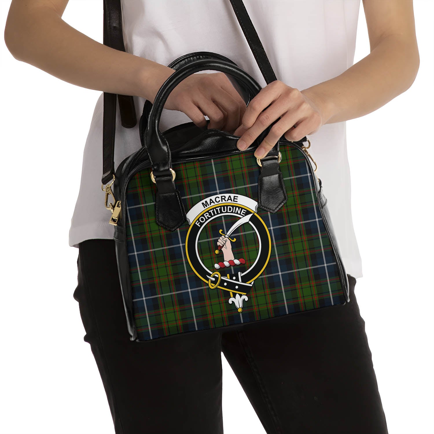 MacRae Hunting Tartan Shoulder Handbags with Family Crest - Tartanvibesclothing