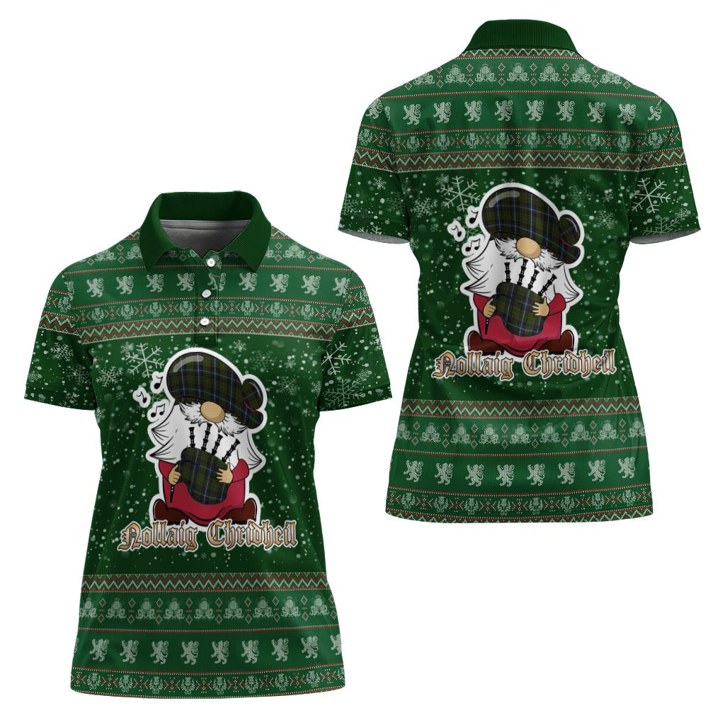 MacRae Hunting Clan Christmas Family Polo Shirt with Funny Gnome Playing Bagpipes - Tartanvibesclothing