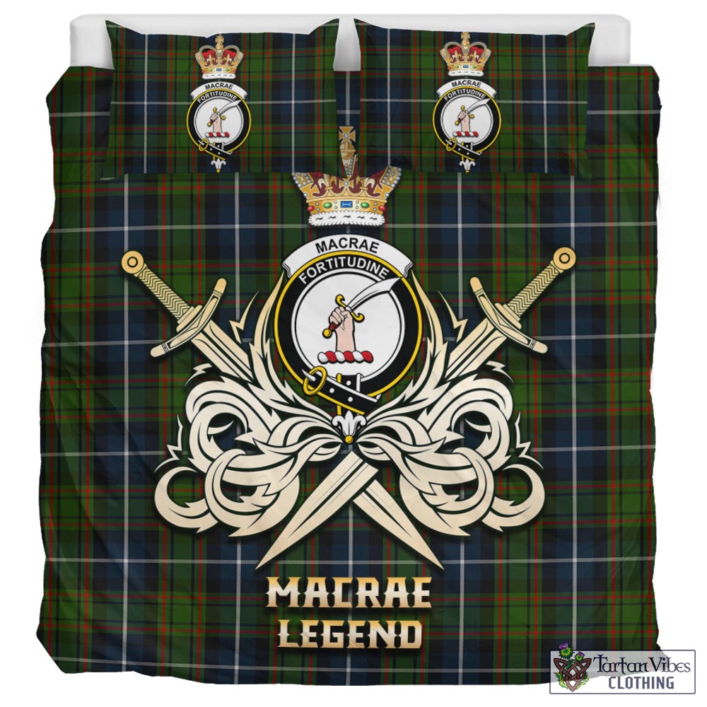 Tartan Vibes Clothing MacRae Hunting Tartan Bedding Set with Clan Crest and the Golden Sword of Courageous Legacy