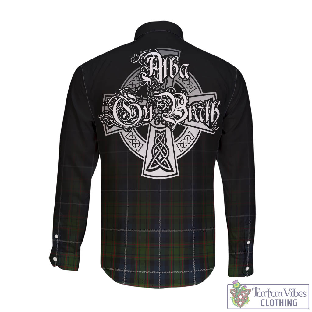 Tartan Vibes Clothing MacRae Hunting Tartan Long Sleeve Button Up Featuring Alba Gu Brath Family Crest Celtic Inspired