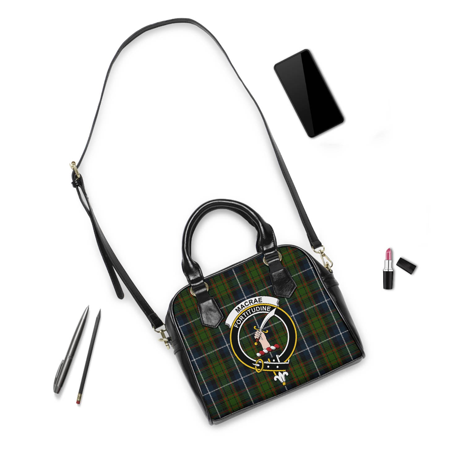 MacRae Hunting Tartan Shoulder Handbags with Family Crest - Tartanvibesclothing